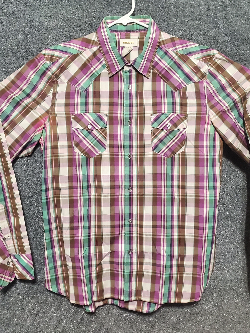 Diesel Shirt Mens XL Madras Plaid Western Yolk Rodeo Club Y2K Cowboy Classic